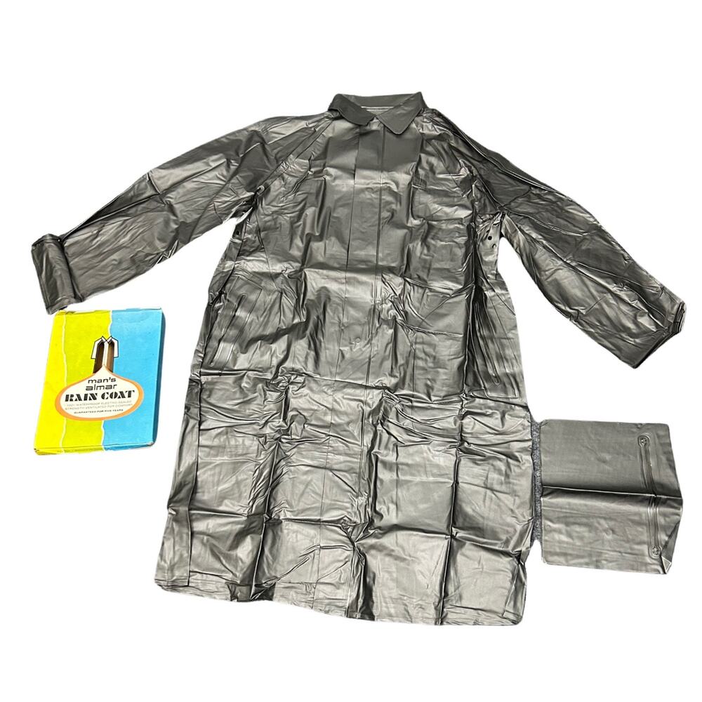 1960s NWT Mod Steel Grey Vinyl Rain Jacket In Box Fetish / Men’s Small -